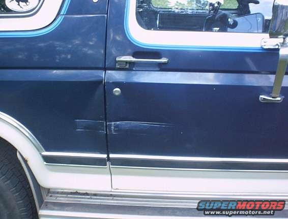 sd820019.jpg On 4/18/03 parked at work (in a storage facility were we park our truks) between 7am-430pm truk was hit. Don't know who did it and the storage place said they revied the tapes but to no avail, plus the camera that is on my truck is of low quality go figure. So i'll get to try my hand at some body work now.