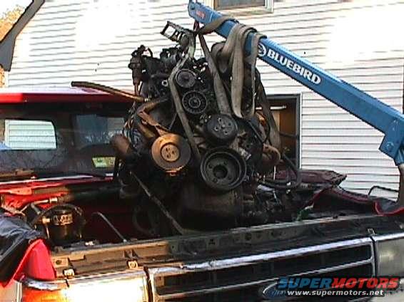 302 coming out, what a greasy mess.  Engine has some serious (as of yet unverfied blown head gasket) problems.  Leaking oil from head gasket and with no thermostat would overheat while idling. 