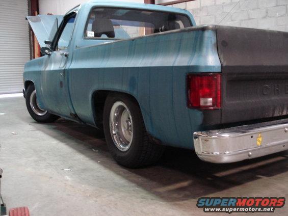 Blue 1979 Chevrolet C/K Pickup, rear quarter view, lowered