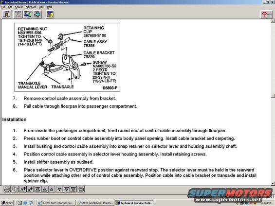 Diagram showing transaxle manual lever and cable assembly installation steps