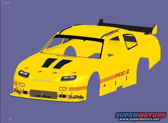 Yellow race car with black stripes and spoiler, 'IROC-Z' text on side