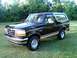 1994 Ford Bronco - This black Ford Bronco is shown from the front three-quarter view, parked on a grassy lawn.