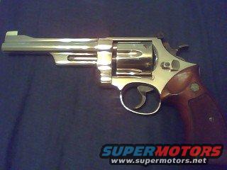 Revolver with wooden grips and Supermotors.net logo