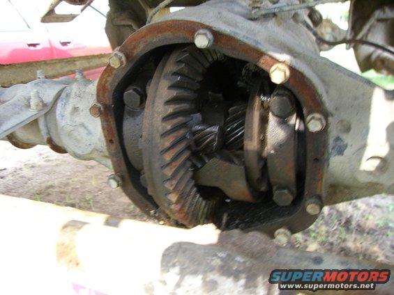 close-up of open differential gears on a vehicle's rear axle
