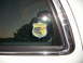 2001 Ford Crown Victoria - Close-up of a PBA sticker on a vehicle's rear window, showing the year 2003.