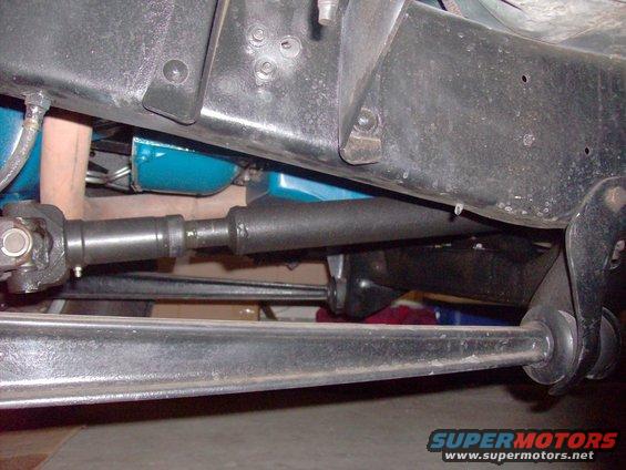 Underbody view of vehicle drivetrain components and frame