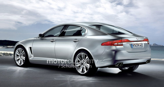 Silver sedan with chrome wheels and dual exhaust pipes, viewed from the rear three-quarter angle