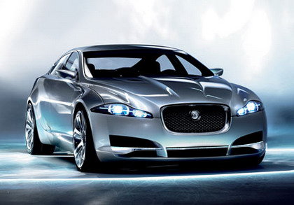 Silver Jaguar concept car, front 3/4 view