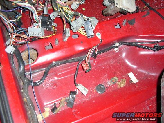 Vehicle wiring harness with red interior panels and various connectors
