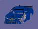 2004 Jeep Wrangler - A blue race car, likely a digital rendering, displays numerous sponsor decals on its side and front.