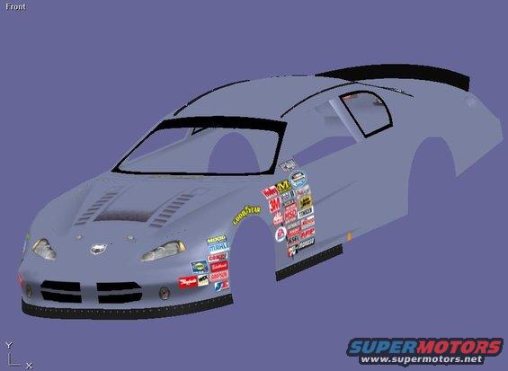 3q-front view of a nascar race car with numerous sponsor decals