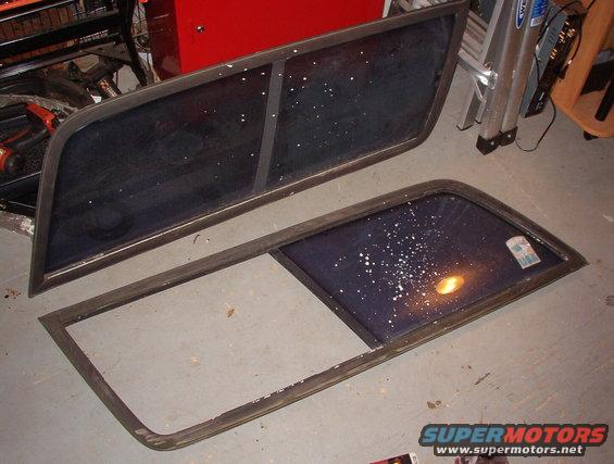 sliders83.jpg I need a driver's front (sliding) panel of glass & the metal bar for its back edge.

The white crap is apparently paint - IDK how it got spattered on BOTH sides of the truck. But I've cleaned it all off, washed the mud out of the rubber gaskets, replaced the glass runs (as shown in the NEXT 2 pics), and sandblasted & powdercoated the Aluminum frames. But I haven't found replacements for the missing glass & edge yet.