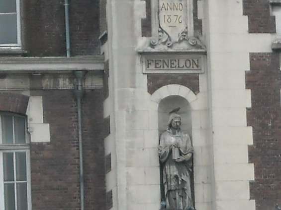 Statue of Fenelon with bird on head, dated 1876
