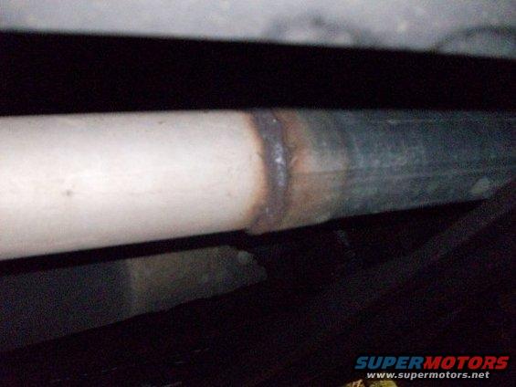 Close-up of a welded exhaust pipe section
