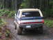 1979 Ford Bronco - A Ford Bronco drives on a gravel road through a forest.