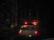 1979 Ford Bronco - Multiple vehicles drive through a dark forest at night, their taillights illuminating the path.