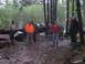 1979 Ford Bronco - A group of people gathered in a wooded area, with trees and debris surrounding them.