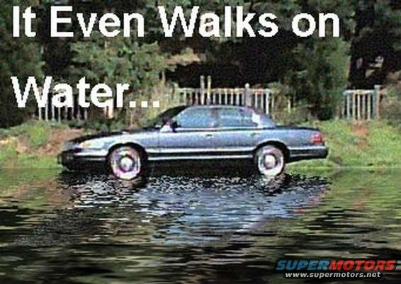 car driving on water, text says 'It Even Walks on Water...'