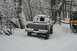 1990 Chevrolet Suburban - Two snow-covered vehicles are parked in a wooded area during winter.
