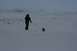 1990 Chevrolet Suburban - A woman and her dog walk across a snowy expanse with a glacier visible in the distance.
