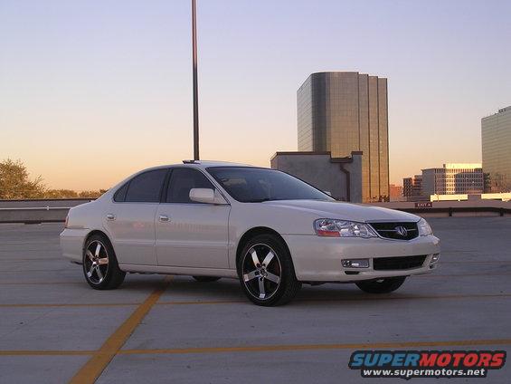 White 2003 Acura TL 3q-front view with aftermarket wheels