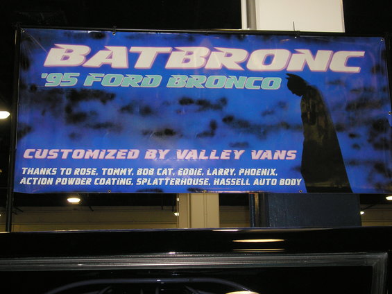 Banner reads 'BATBRONC '95 FORD BRONCO CUSTOMIZED BY VALLEY VANS' with a silhouette of Batman