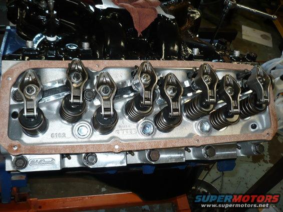 Close-up of an engine's valve train with visible Edelbrock branding