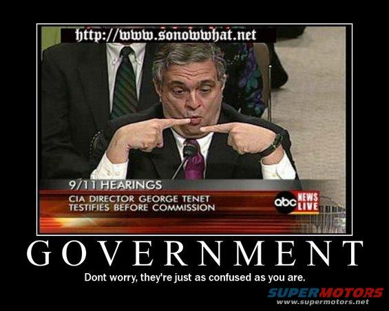 George Tenet testifying before the 9/11 commission, pointing at his mouth