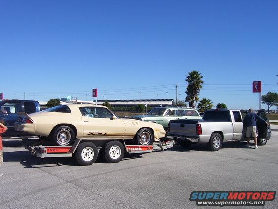 Tan 1979 Chevrolet Camaro Z28 side view on trailer