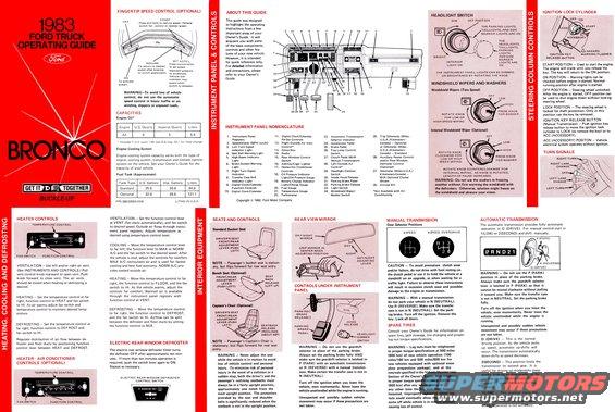 opguide83b.jpg Operating Guide for '83 Bronco
IF THE IMAGE IS TOO SMALL, click it.

Sections are not shown in original order.

http://www.fleet.ford.com/partsandservice/owner-manuals/