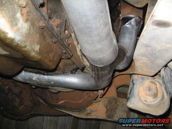 Underneath view of exhaust pipes and frame components