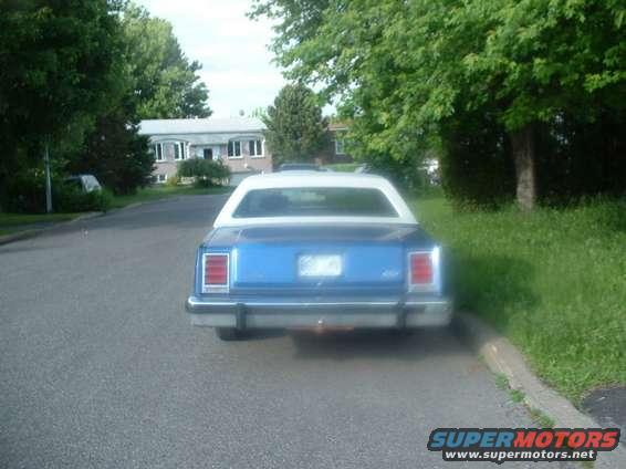 Blue sedan with white roof, rear view. Appears to be from the late 1970s or early 1980s
