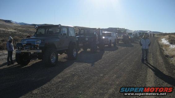 Leslie's Gulch trip, Sunday, January 4th 2009, at air down. 17 vehicles. 3 TJ's, 3 YJ's, 3 JK's, 2 WJ's, 1 XJ, 1 Suburban, 2 Suzuki Sidekicks and 2 Toyota pickups.