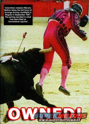 Matador gored by bull in bullfight