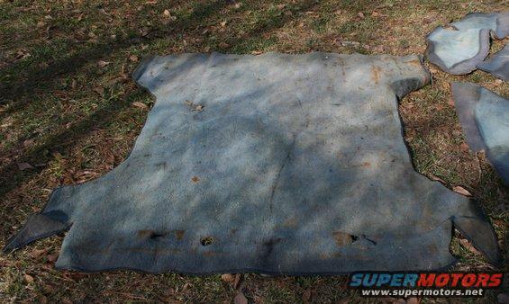 Several pieces of blue carpet laid out on grass and dirt