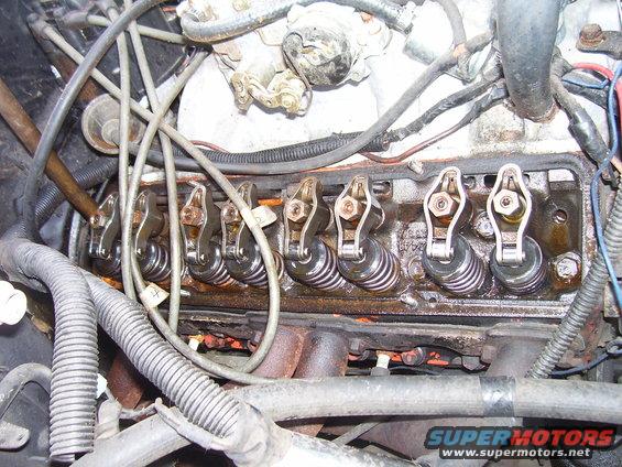 Close-up of engine's rocker arms and valve springs