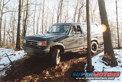 bronco_06_12_07_02.jpg First time wheeling on club land. Navigating between and around some trees. Club land in Stvensville, MI. 12/9/02.