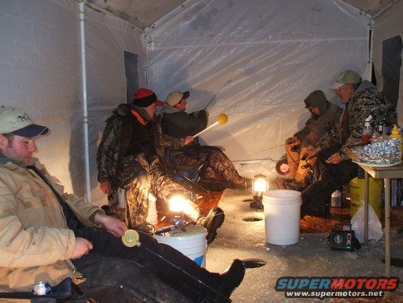 Inside the tent.