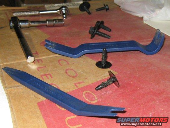 img_1919.jpg Tools for removing the back seat and parcel shelf. Need 1/4" and 3/8" ratchets plus 13mm and 6mm sockets. Panel removal tools recommended, but not required.