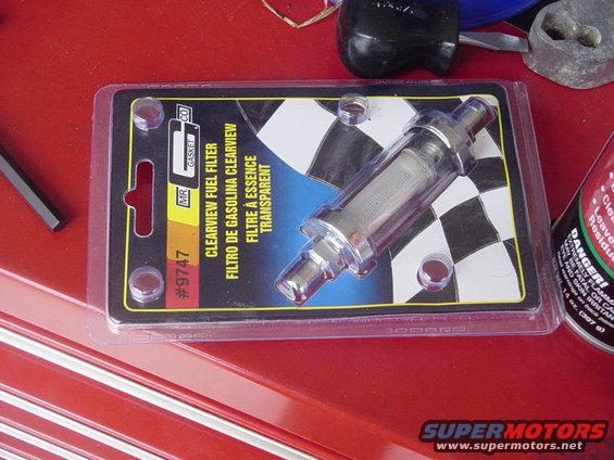 Clearview fuel filter in packaging with checkered background