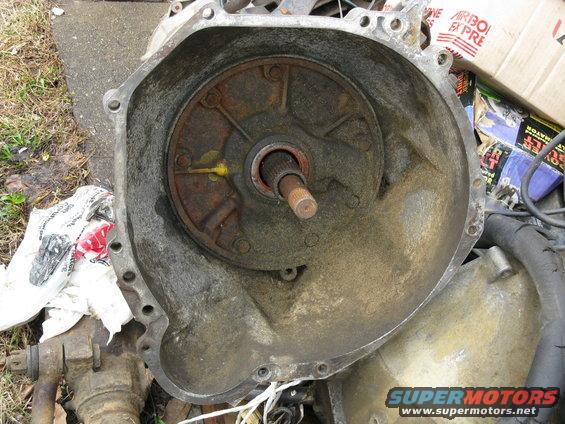 Transmission bell housing interior with torque converter