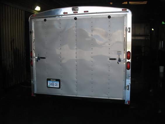 Silver trailer rear doors with license plate 5808 CX
