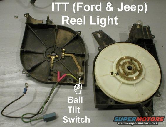 reellight1.jpg This light was used on ~'80~90 Ford trucks and some Jeep Cherokees (with a different connector).  It reaches ~25' and has a magnetic base.  There should be a clear dome over the #90 bulb, but the retainers break easily and the bulb is often replaced with an oversize one #1004, which melts the dome.

[url=https://www.supermotors.net/registry/media/895146][img]https://www.supermotors.net/getfile/895146/thumbnail/reellight.jpg[/img][/url] . [url=https://www.supermotors.net/registry/media/951576][img]https://www.supermotors.net/getfile/951576/thumbnail/reellightgm.jpg[/img][/url] . [url=https://www.supermotors.net/registry/media/979973][img]https://www.supermotors.net/getfile/979973/thumbnail/34reel13.jpg[/img][/url]
_____________________________________________________________________ 
TSB 01-19-04 Revised Mechanical Hood Lamp Switch Replaces Mercury Switch 
Publication Date: SEPTEMBER 18, 2001 

FORD: 1990-95 ESCORT 
1990-2000 CROWN VICTORIA 
1991 TAURUS 
1992-95 E SERIES 
1994 F-150, F-250, F-350 
2000-2001 F-150, SUPER DUTY F SERIES 
2001 EXCURSION 
LINCOLN: 1888-89 MARK VII 
2000-2001 TOWN CAR 
2002 BLACKWOOD 
MERCURY: 1990-95 GRAND MARQUIS, TRACER 
1993-98 VILLAGER 

ISSUE: This article is to provide information on replacement hood lamp switches. The 14 degree Mercury style hood switches will no longer be available. Replacement 14 degree Mechanical switches will be available as a service replacement. 

ACTION: For vehicles requiring hood lamp switch replacement, replace the 14 degree Mercury switch with new 14 degree Mechanical switch. Replace hood lamp switch per the appropriate model year Workshop Manual as needed. 

Old Service Part Number - New Service Part Number 
F3XY-15702-A - - - - - - - - - - YW1Z-15702-BA 
E8LY-15702-A - - - - - - - - - - YW1Z-15702-BA 

PART NUMBER PART NAME 
YW1Z-15702-BA 14 degree Mechanical Hood Lamp Switch 
OTHER APPLICABLE ARTICLES: NONE 
WARRANTY STATUS: INFORMATION ONLY 
OASIS CODES: 201000, 201200