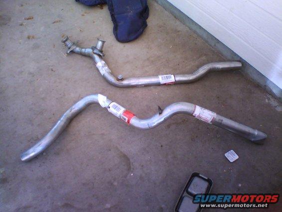 082908141700.jpg 
These pre-shaped pieces showed up in the mail.  The fact that the tailpipe was made specifically for the Bronco and the Y-pipe for the EFI manifolds on a straight six really saved me time and money.  

