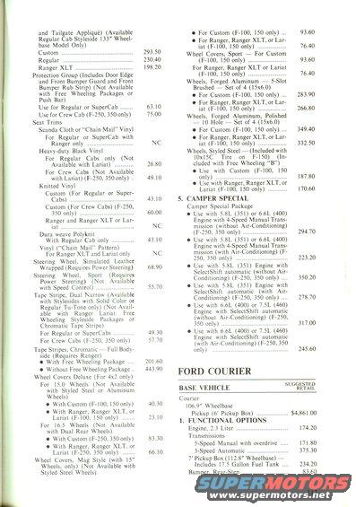 Catalog page with pricing for Ford Courier and options
