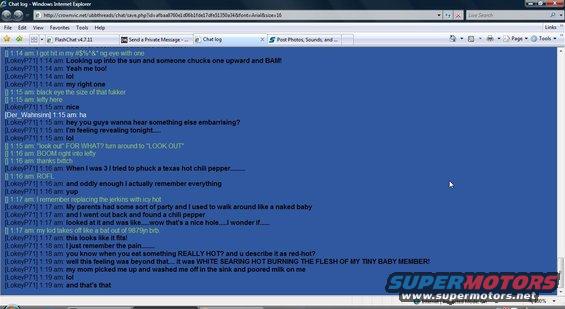Computer screen displaying a chat log with timestamps and user messages