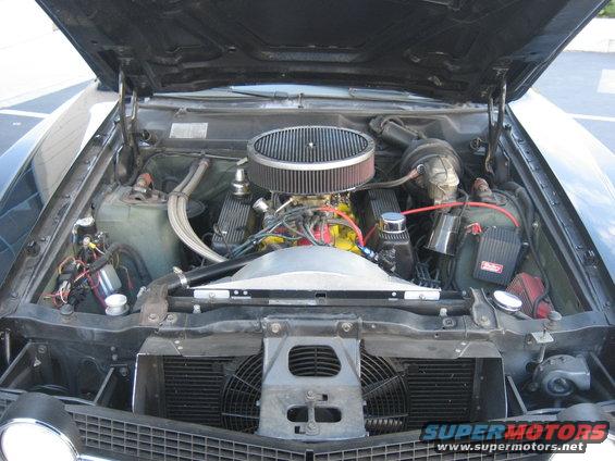 1970 Ford Ranchero engine bay with V8 engine, air cleaner, and radiator