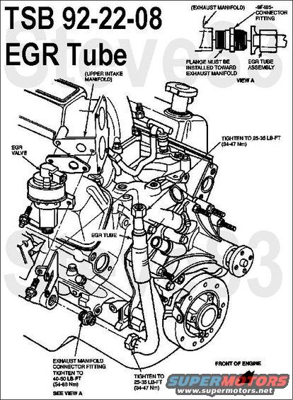 tsb922208egrtube.jpg TSB 92-22-08 EGR Tube
Publication Date: OCTOBER 21, 1992

LIGHT TRUCK:  1988-91 BRONCO, ECONOLINE, F-150, F-250, F-350

ISSUE: The EGR tube may break resulting in an exhaust noise. This occurs because of a weakness in the EGR tube design.

ACTION: Install a new stronger EGR tube and exhaust manifold connector fitting. Refer to the following procedure for service details.

SERVICE PROCEDURE
1. Remove the existing EGR tube and exhaust manifold fitting.
2. Install a new EGR tube (FOTZ-9D477-A) and new flared exhaust manifold connector fitting (FOTZ-9F485-A).
NOTE:  BE CERTAIN TO USE THE FOLLOWING TORQUE SPECIFICATIONS.
3. Tighten the EGR tube fittings to 25-35 lb-ft (34-47 N-m).
4. Tighten the exhaust manifold connector fitting to 40-50 lb-ft (54-68 N-m).
5. Secure all vacuum lines away from the EGR tube after replacement.
CAUTION:  ALL VACUUM LINES MUST BE SECURED AWAY FROM THE EGR TUBE AFTER REPLACEMENT.
6. Obtain an Authorized Modifications Decal and list the date, dealer number, and summary of alterations performed. Select a prominent place adjacent to the Vehicle Emission Control Information Decal suitable for installing the Authorized Modifications Decal. Clean the area, install the decal, and cover it with a clear plastic decal shield.

PART NUMBER  PART NAME
FOTZ-9D477-A  EGR Tube
FOTZ-9F485-A  Exhaust Manifold Connector Fitting

OTHER APPLICABLE ARTICLES: NONE
SUPERSEDES: 90-10-11
WARRANTY STATUS: Eligible Under Basic And Emissions Warranty Coverage For 1988-1991 Models, Bumper To Bumper And Emissions Warranty Coverage For 1992 Models

OPERATION  DESCRIPTION  TIME
922208A  Install EGR Tube - Econoline  1.7 Hr.
922208B  Install EGR Tube - F-Series, Bronco  1.2 Hr.

For other TSBs, check [url=http://www.revbase.com/BBBMotor/]here[/url].