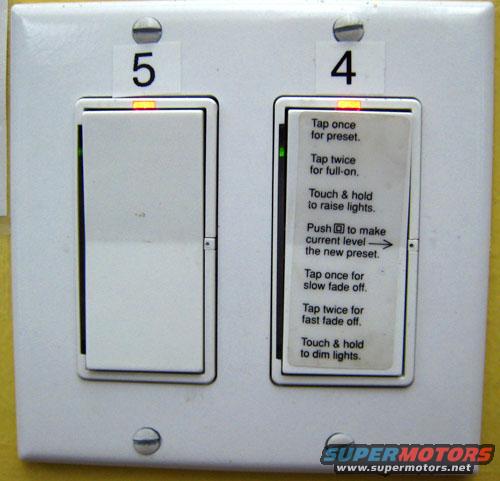 Two light switches, one labeled 5, the other 4 with instructions