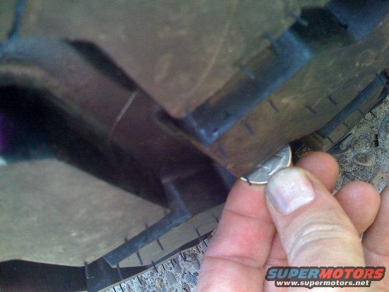 hand holding quarter to measure tire tread depth